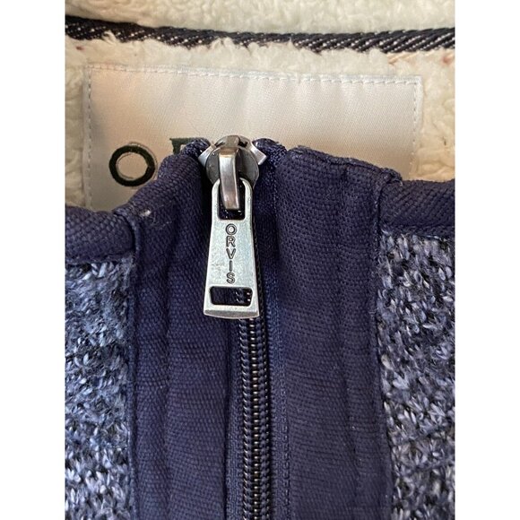 Orvis Blue Knit Pullover 1/4 Zip Sweater Sherpa Lined Gorpcore Cozy - Picture 7 of 10